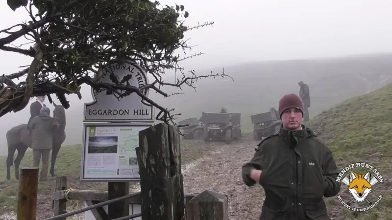 Terriermen and hunter on National Trust's Eggardon Hill